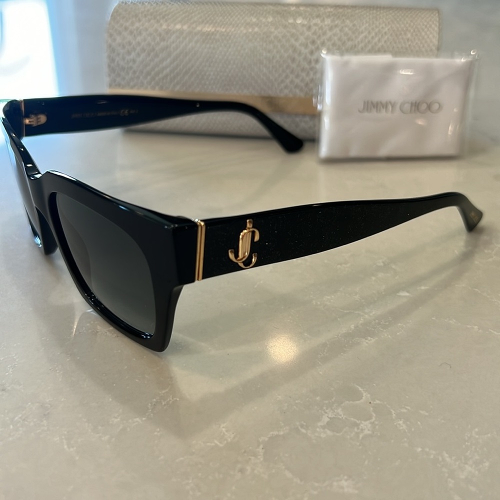 NWT [Jimmy Choo] Jo Black Glitter Women’s Sunglasses with Case - Picture 7 of 7